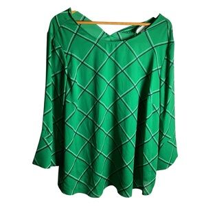 NWT Charter Club Green Windowpane Blouse Sheer AS IS